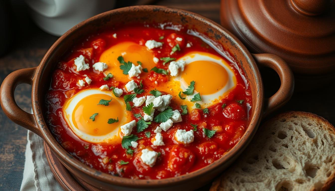 Breakfast shakshuka recipe with feta