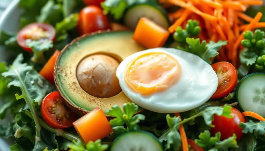 easy breakfast salad with avocado and eggs