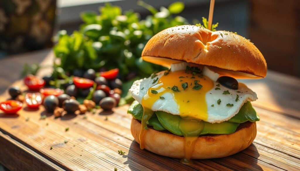 Mediterranean avocado breakfast burger