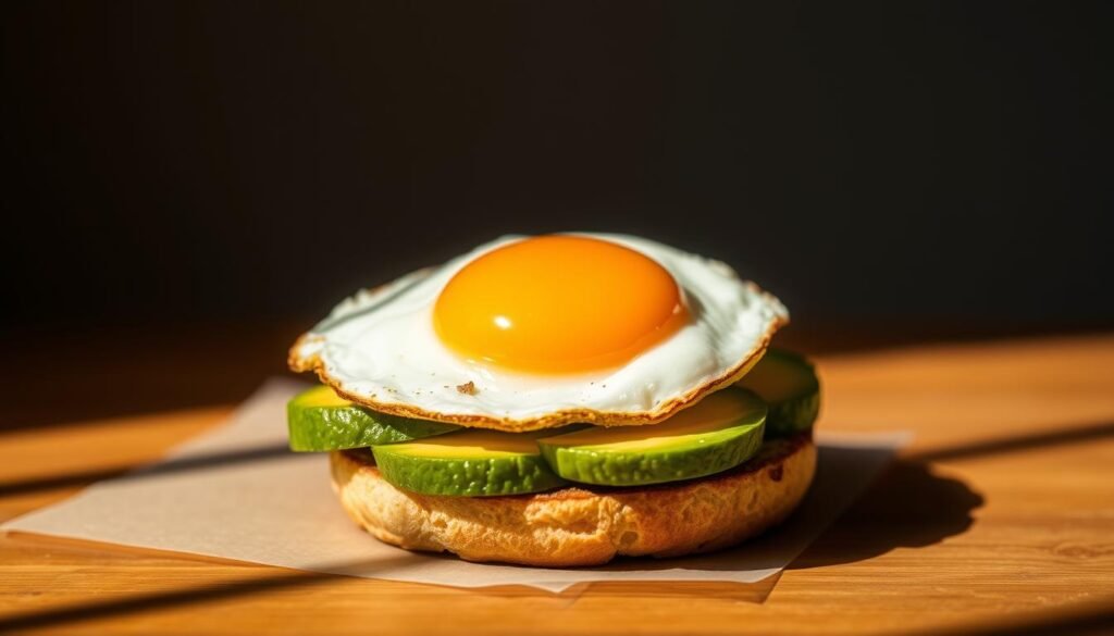 Sunrise Avocado-Egg English Muffin breakfast burger