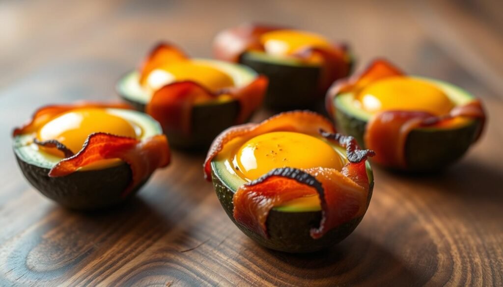 bacon-wrapped avocado egg cups keto breakfast