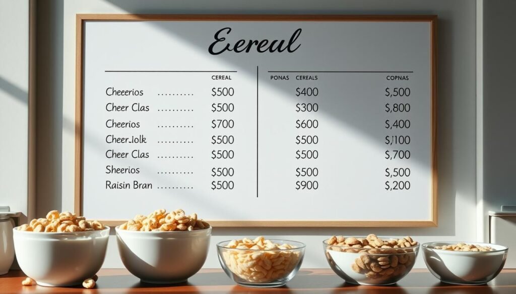 cold cereal breakfast menu prices