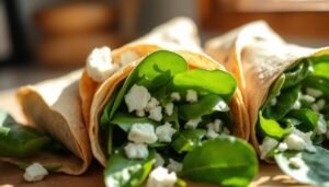 healthy breakfast wraps with spinach and feta