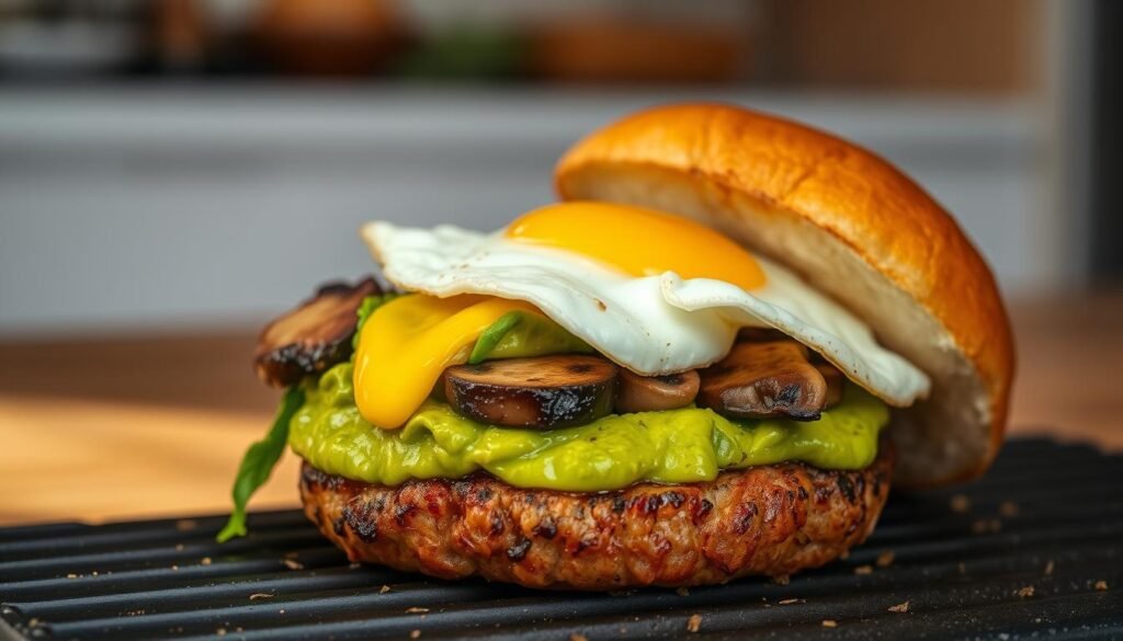 homemade avocado breakfast burger